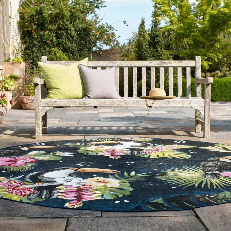 Garden Terrace Escape Collection Area Rug -  Leaf Round Multi  lifestyle 57