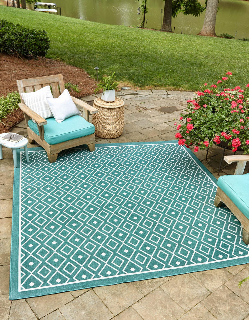 Seaside Lattice Collection Area Rug - Brighton Square Teal  lifestyle 74