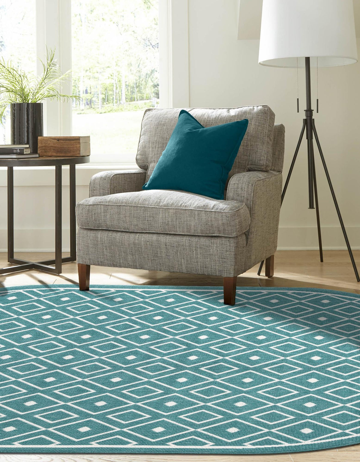 Seaside Lattice Collection Area Rug - Brighton Oval Teal  lifestyle 98