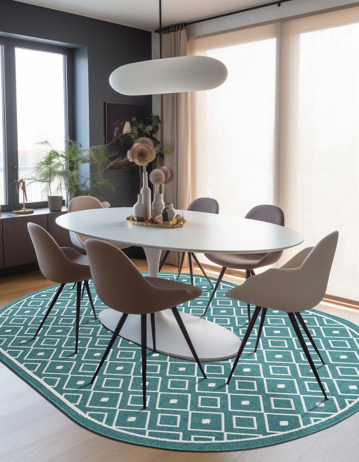 Seaside Lattice Collection Area Rug - Brighton Oval Teal  lifestyle 137