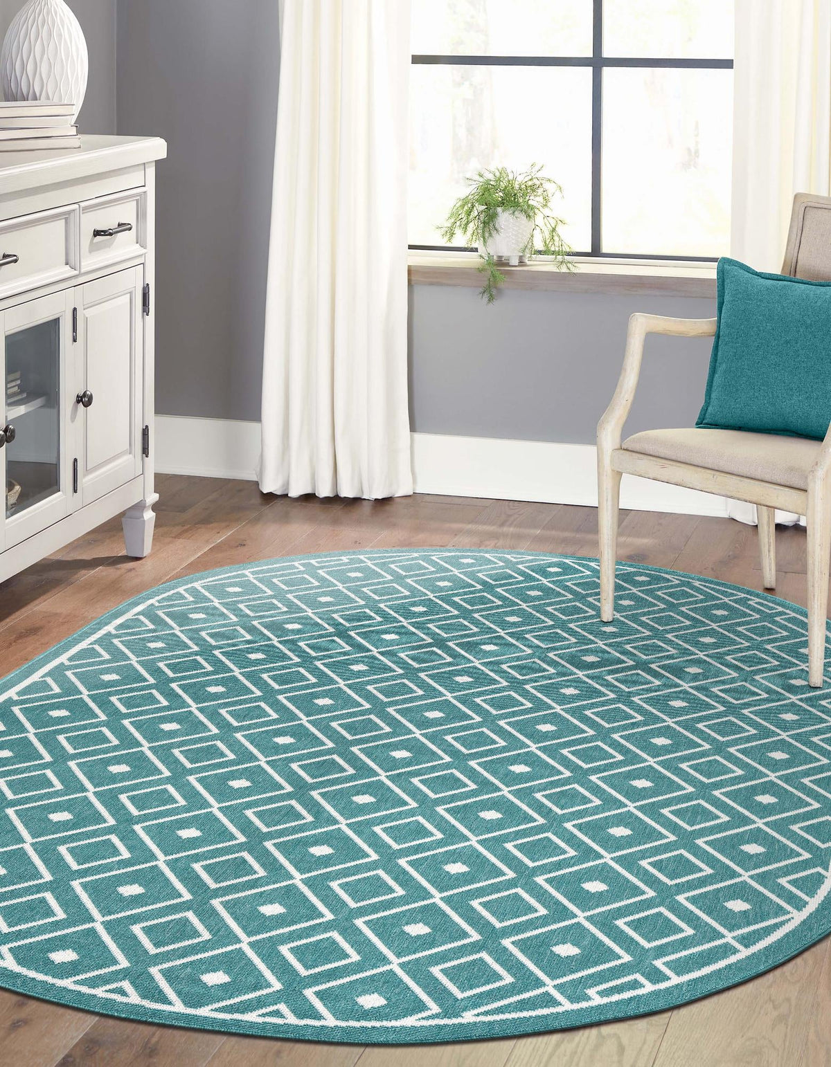 Seaside Lattice Collection Area Rug - Brighton Oval Teal  lifestyle 239