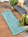 Seaside Lattice Collection Area Rug - Brighton Runner Teal  lifestyle 77