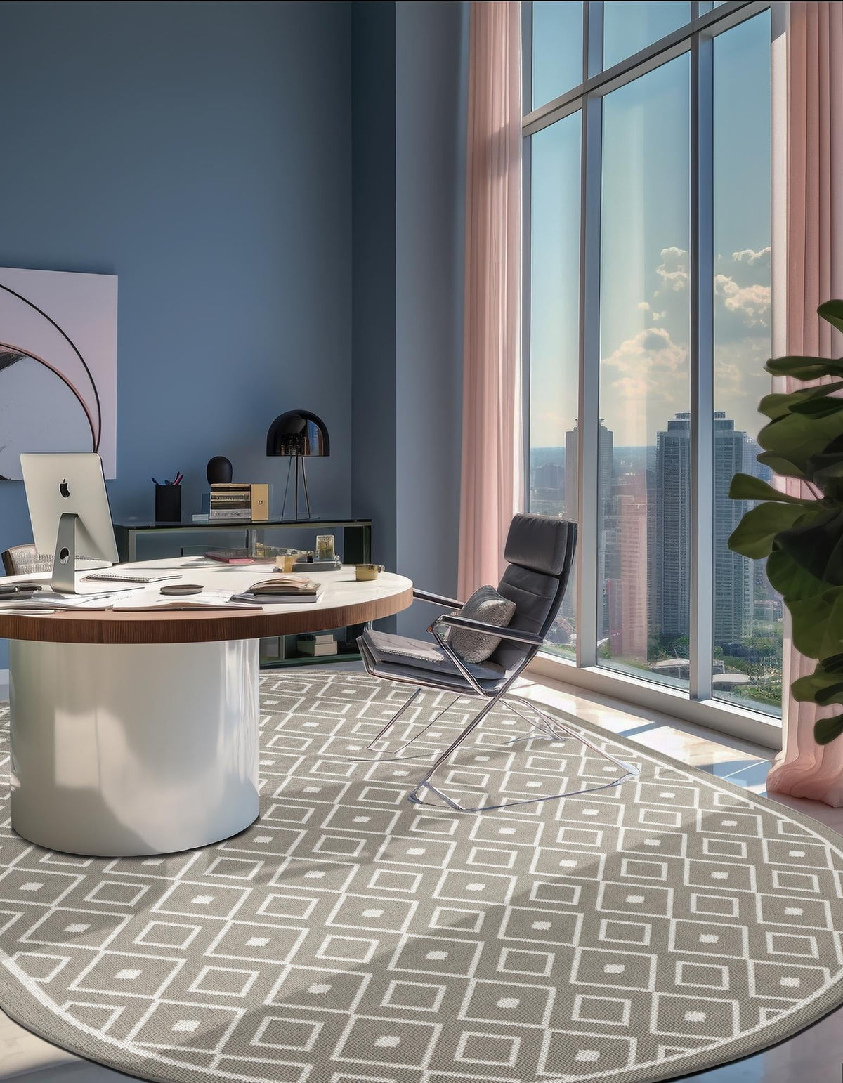 Seaside Lattice Collection Area Rug - Brighton Oval Gray  lifestyle 140