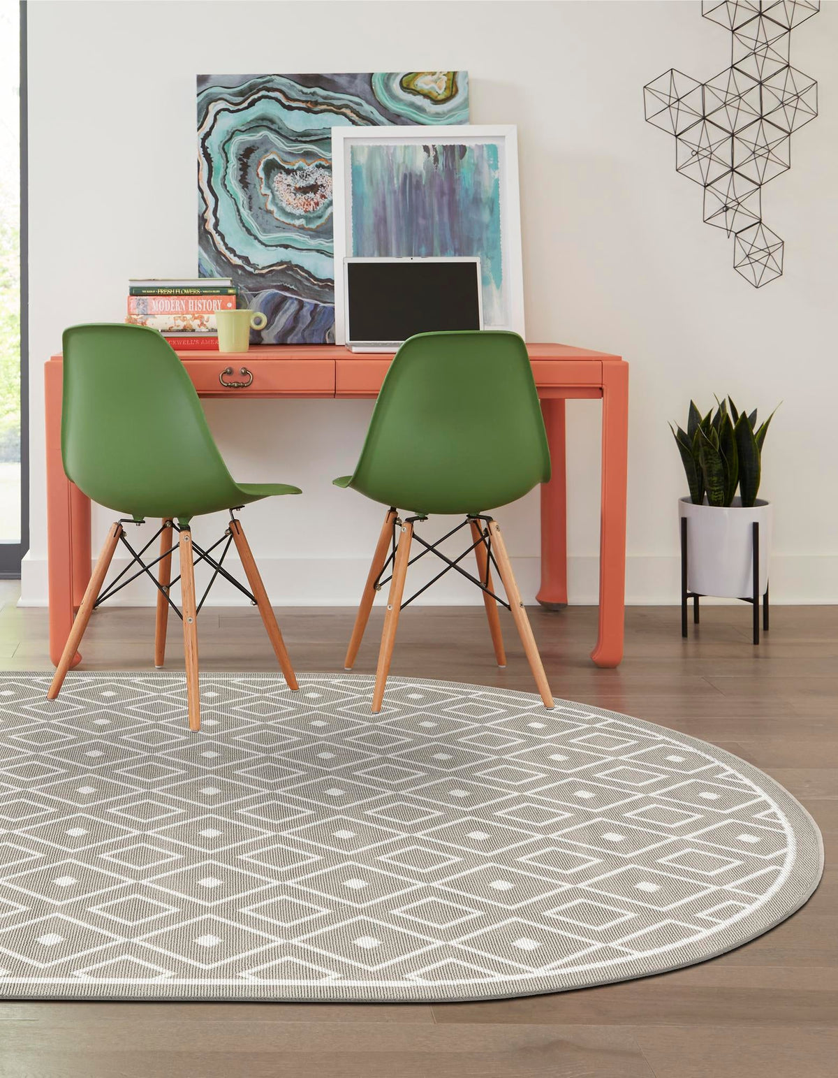 Seaside Lattice Collection Area Rug - Brighton Oval Gray  lifestyle 208