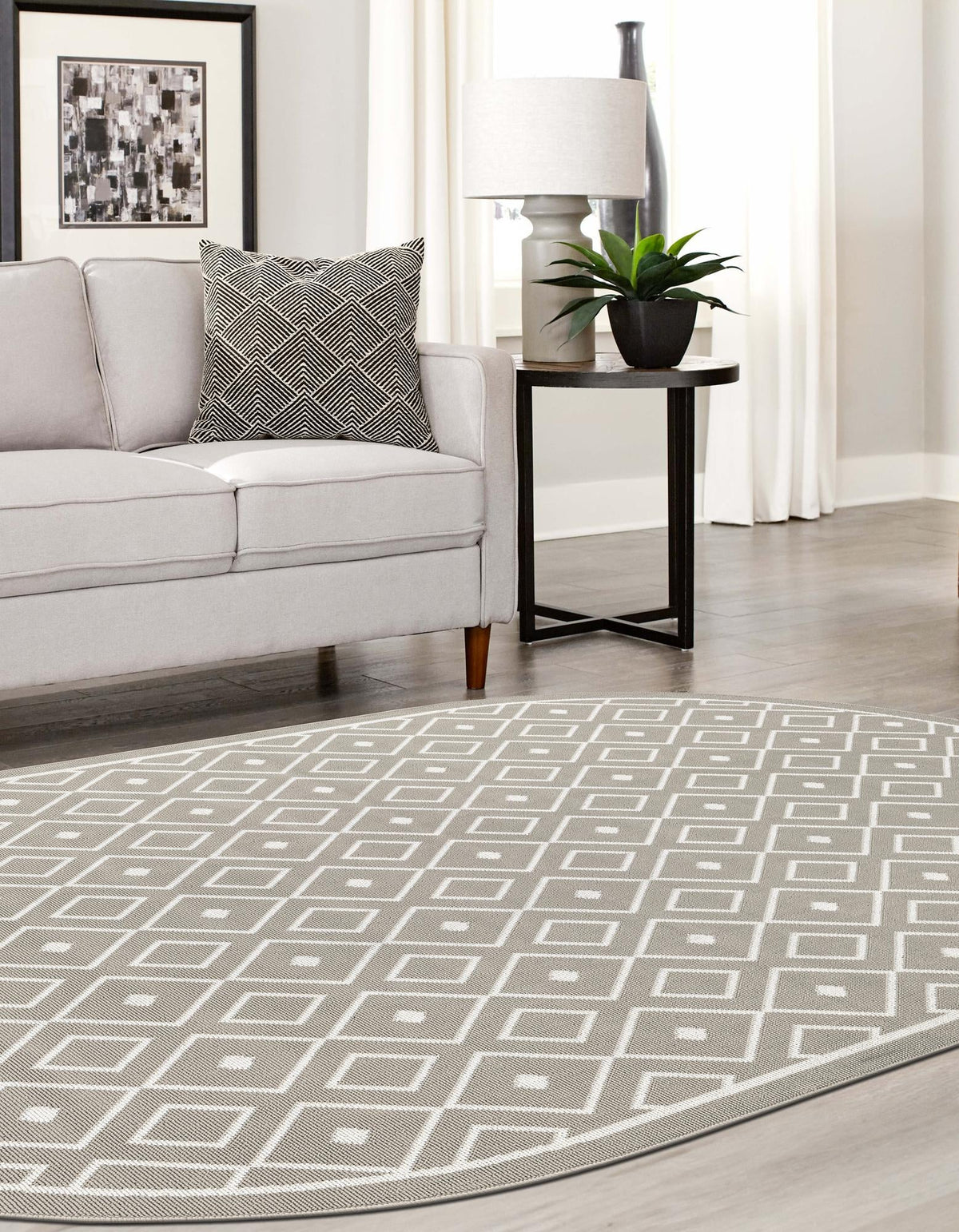 Seaside Lattice Collection Area Rug - Brighton Oval Gray  lifestyle 242