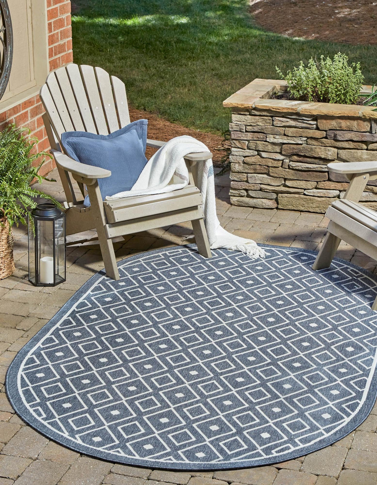 Seaside Lattice Collection Area Rug - Brighton Oval Navy Blue  lifestyle 83