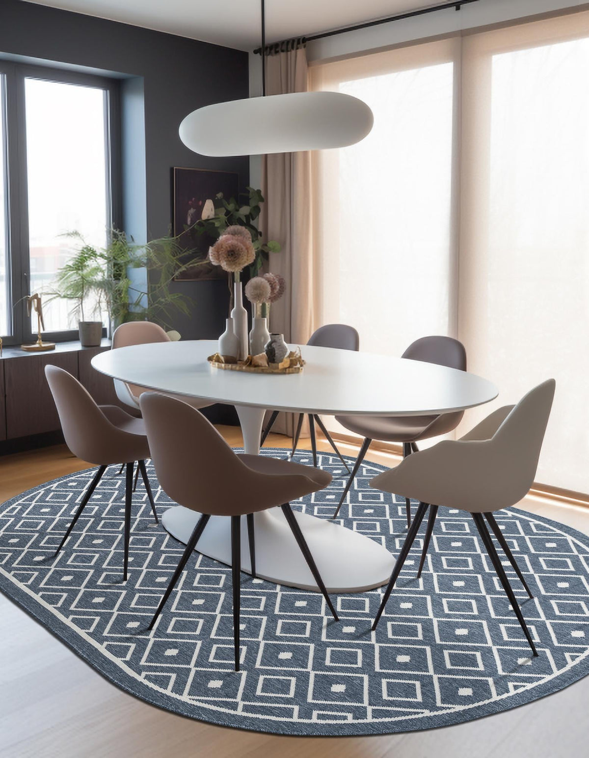 Seaside Lattice Collection Area Rug - Brighton Oval Navy Blue  lifestyle 143