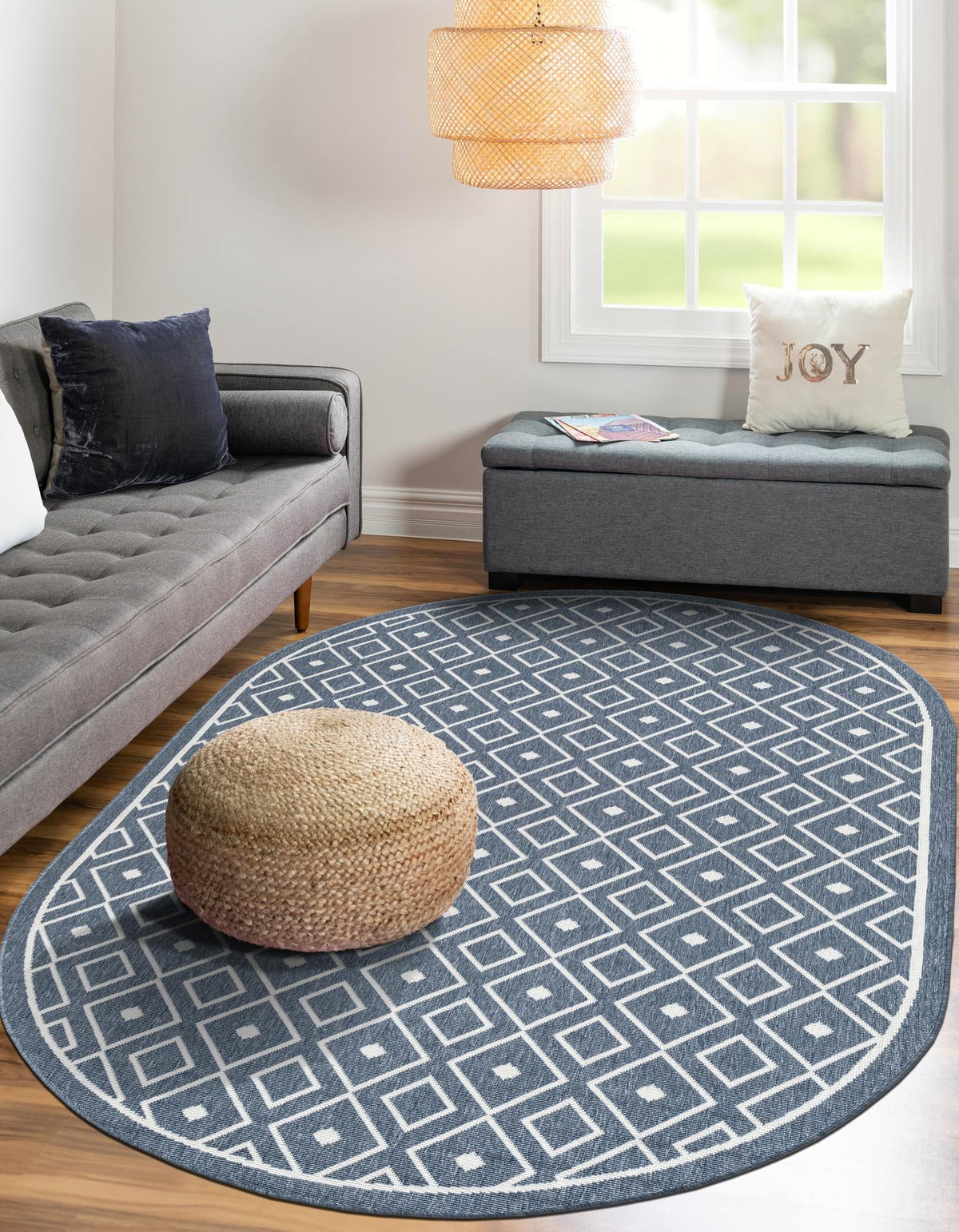 Seaside Lattice Collection Area Rug - Brighton Oval Navy Blue  lifestyle 177