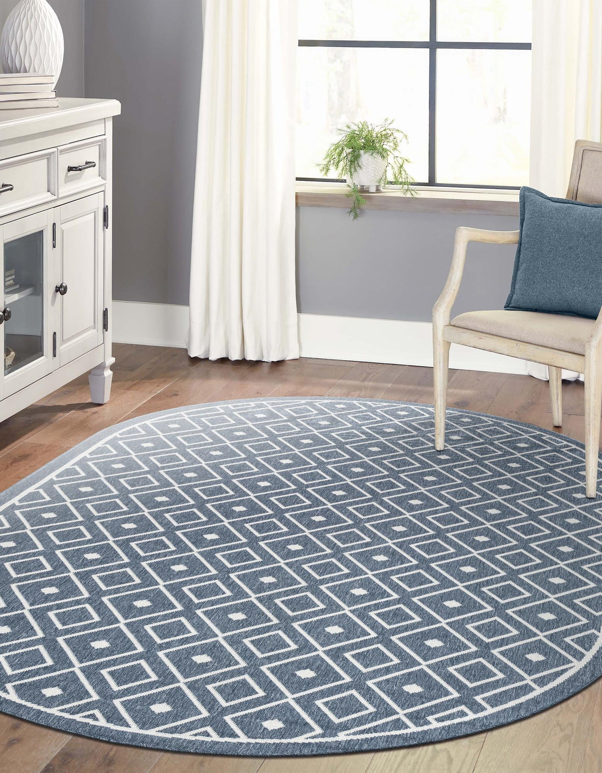 Seaside Lattice Collection Area Rug - Brighton Oval Navy Blue  lifestyle 211