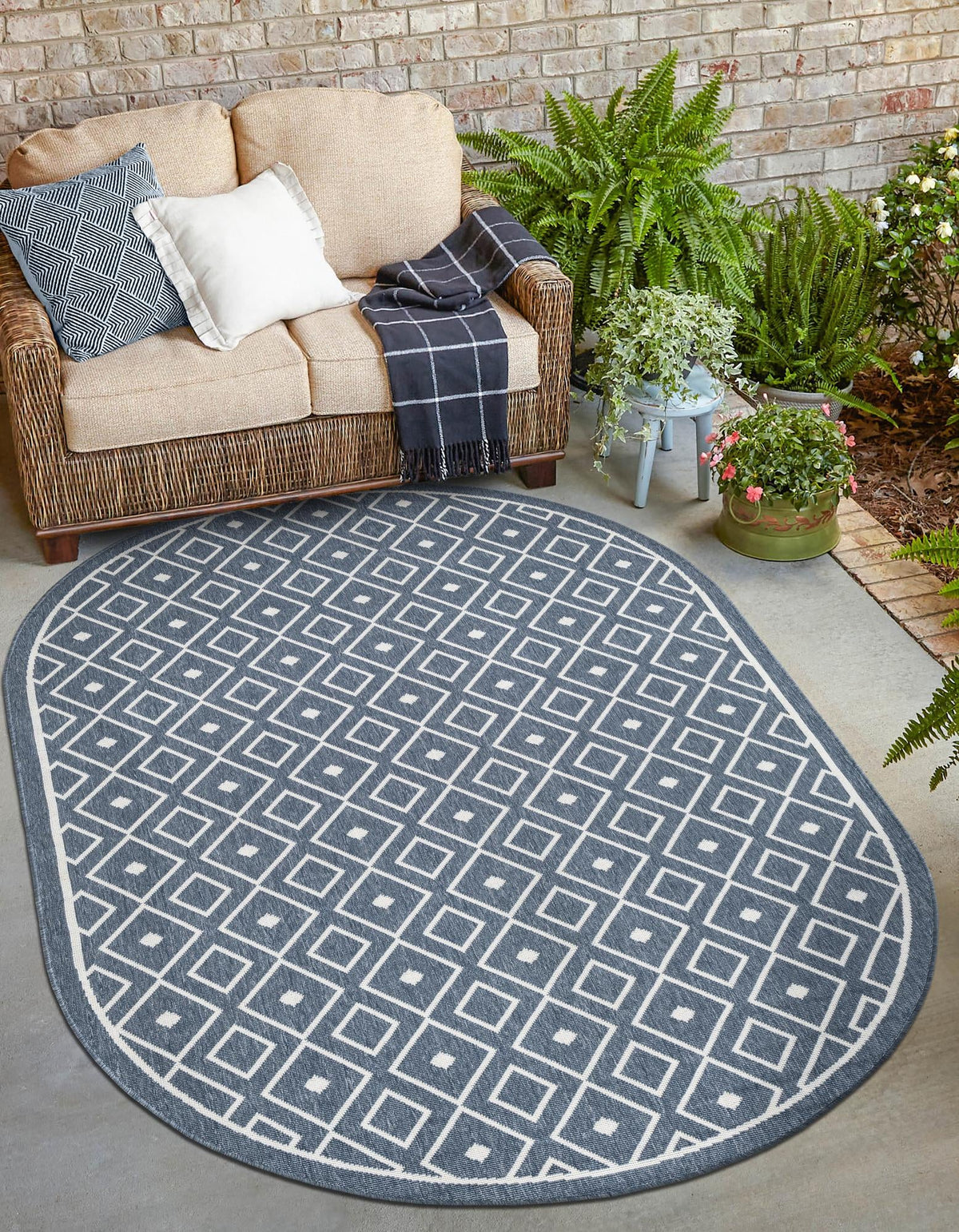 Seaside Lattice Collection Area Rug - Brighton Oval Navy Blue  lifestyle 228