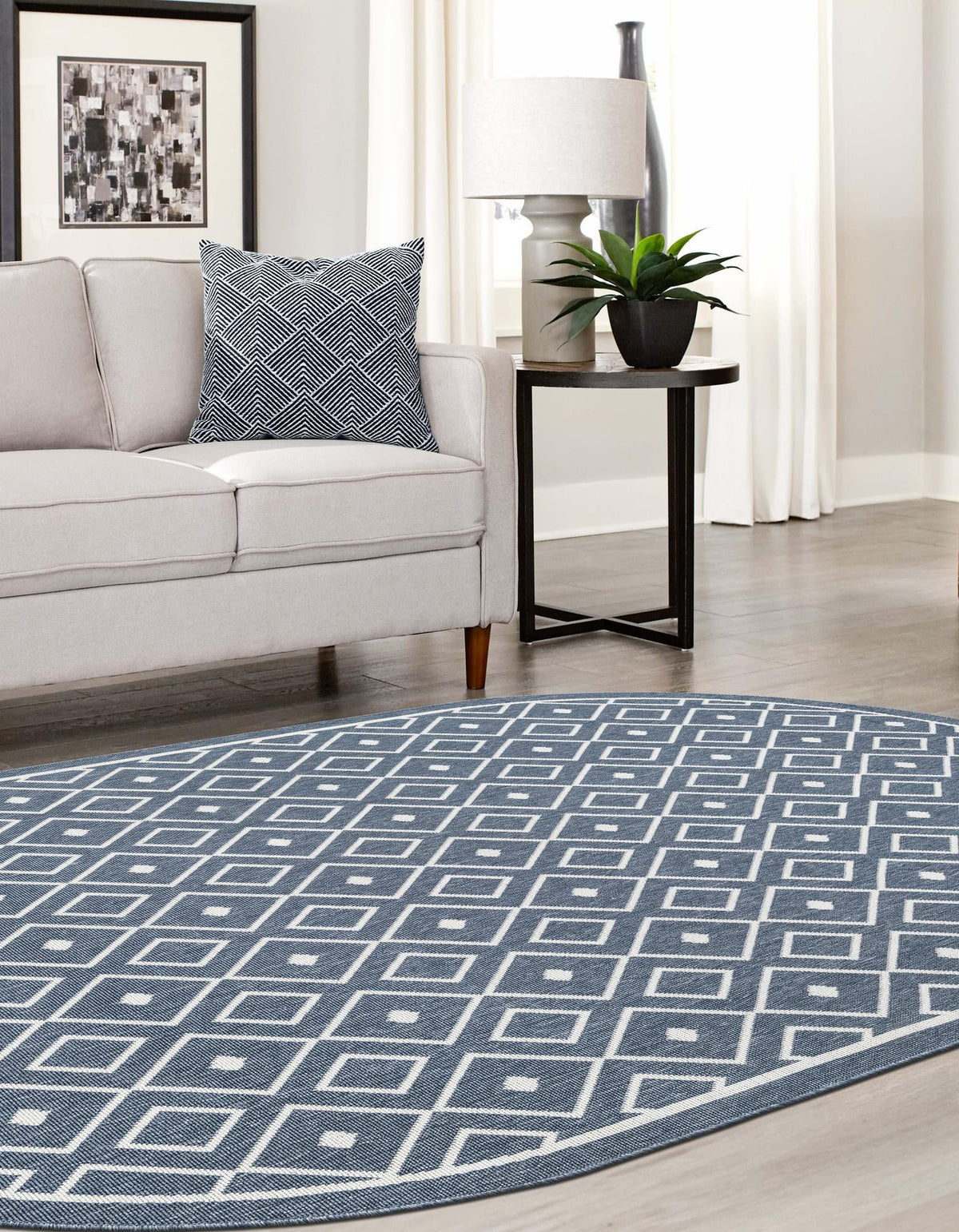 Seaside Lattice Collection Area Rug - Brighton Oval Navy Blue  lifestyle 245