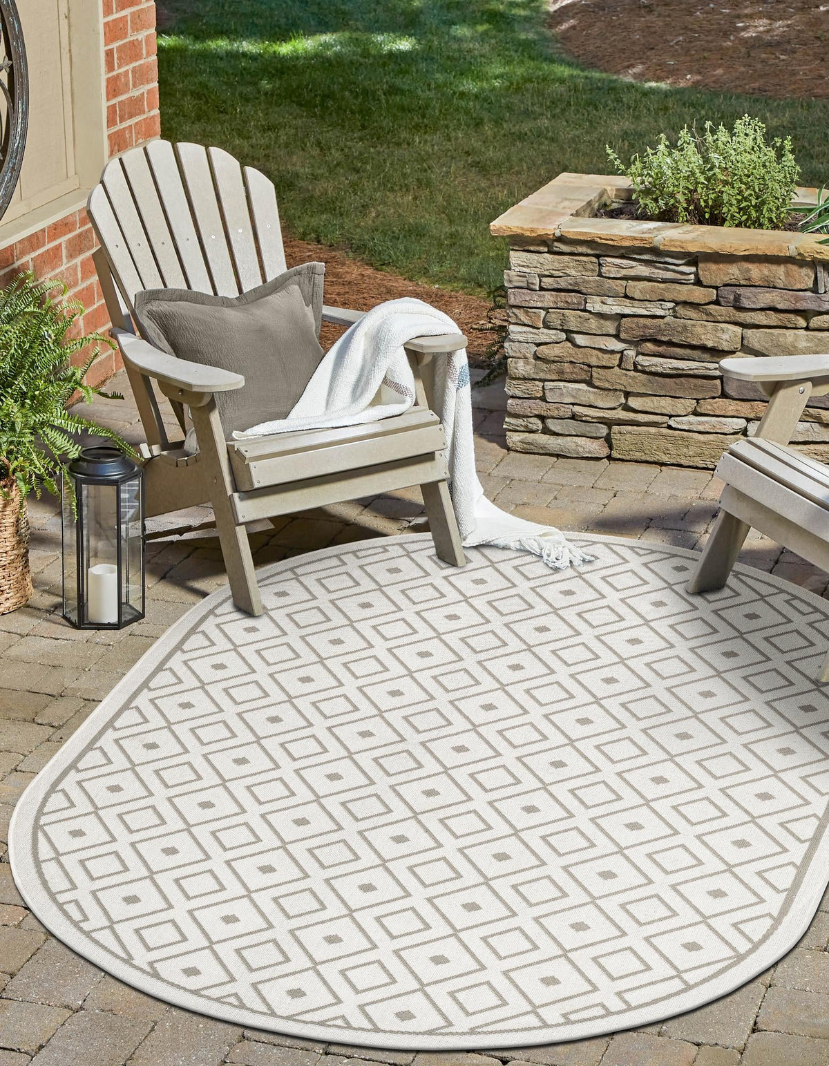 Seaside Lattice Collection Area Rug - Brighton Oval Ivory  lifestyle 86