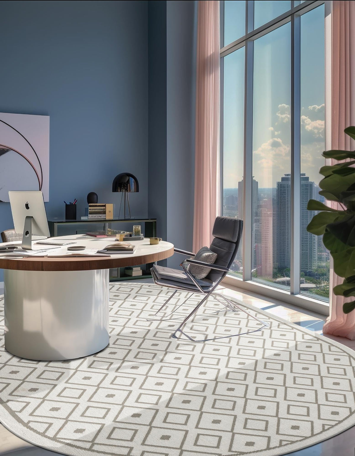 Seaside Lattice Collection Area Rug - Brighton Oval Ivory  lifestyle 145