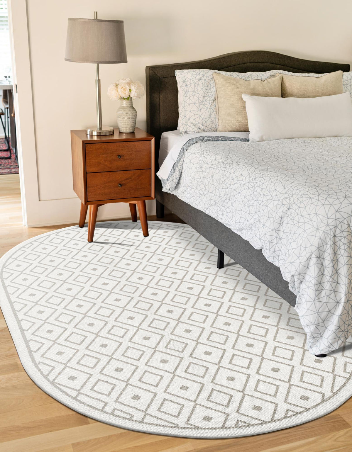 Seaside Lattice Collection Area Rug - Brighton Oval Ivory  lifestyle 179