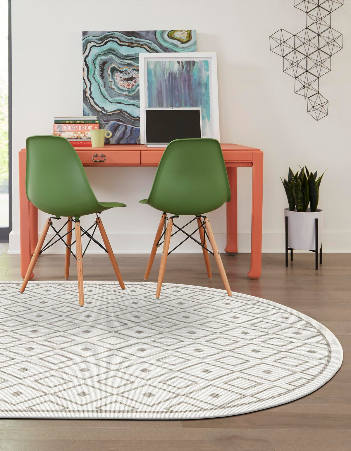 Seaside Lattice Collection Area Rug - Brighton Oval Ivory  lifestyle 213