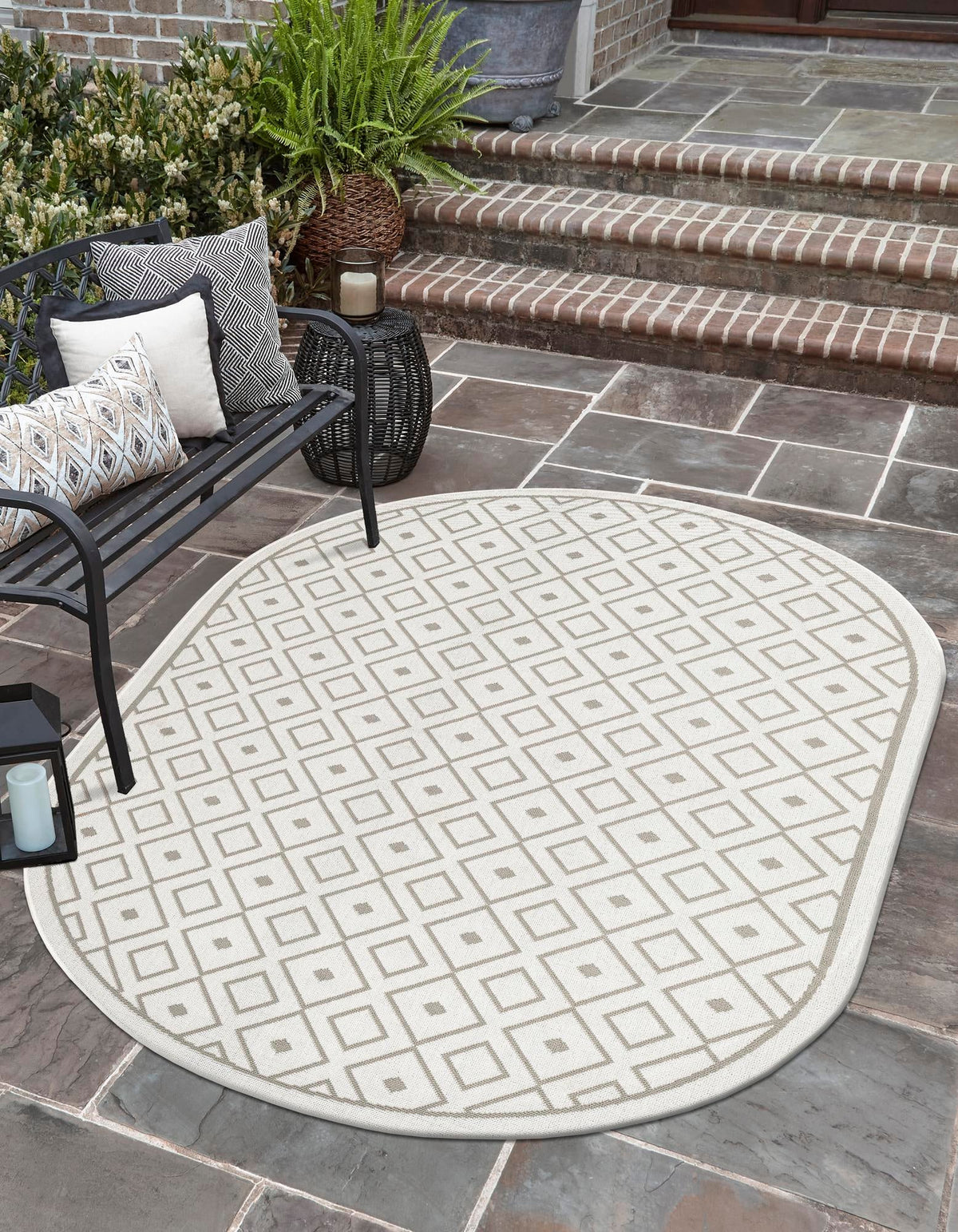 Seaside Lattice Collection Area Rug - Brighton Oval Ivory  lifestyle 230