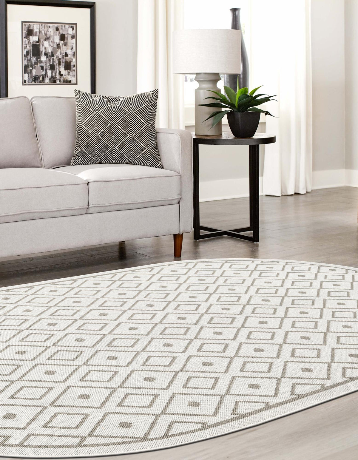 Seaside Lattice Collection Area Rug - Brighton Oval Ivory  lifestyle 247