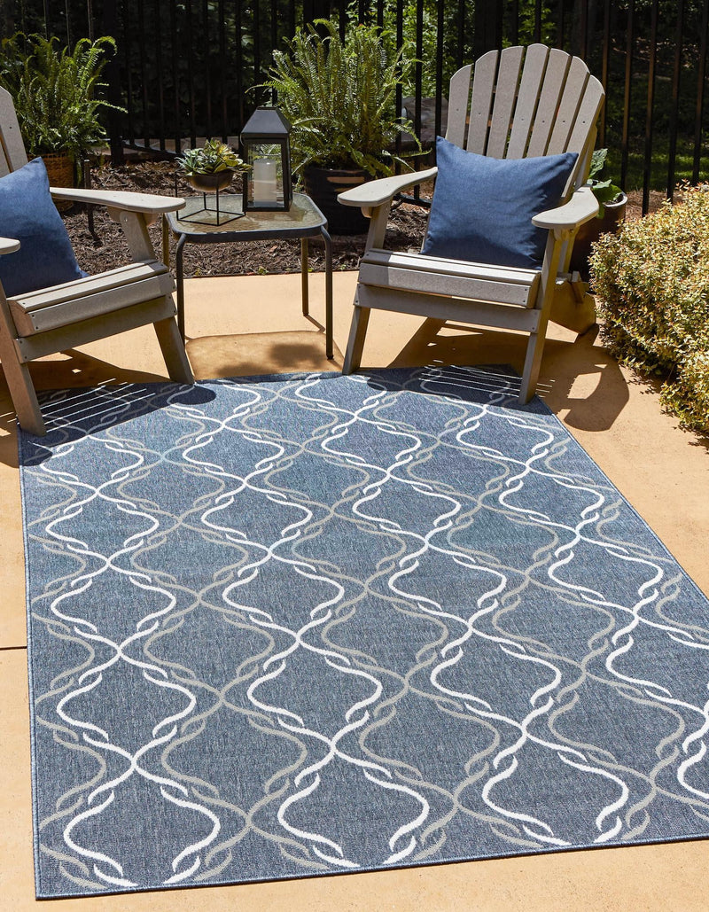 Seaside Lattice Collection Area Rug -  Hastings Rectangle Navy Blue  lifestyle 2
