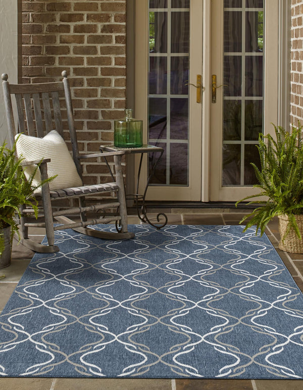 Seaside Lattice Collection Area Rug -  Hastings Rectangle Navy Blue  lifestyle 8