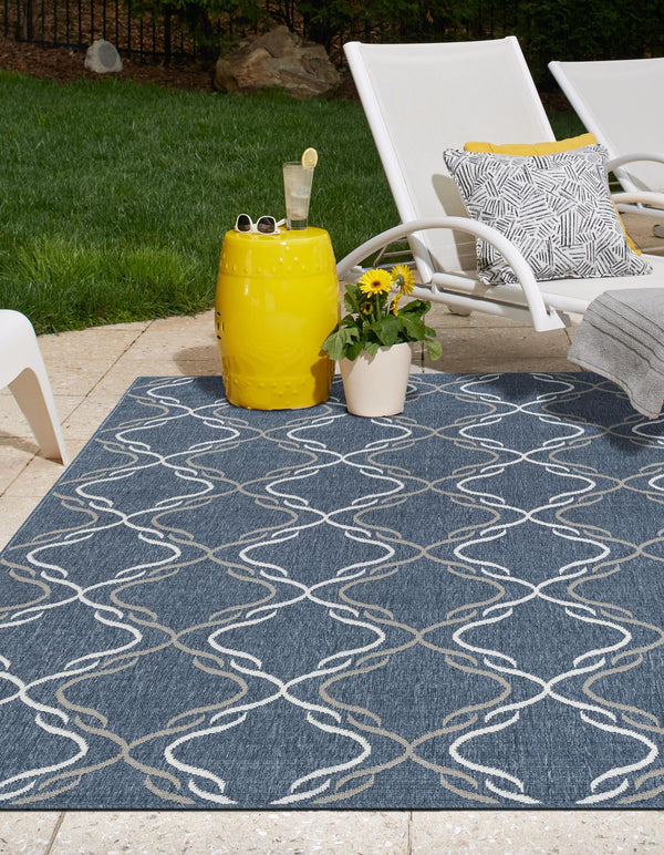 Seaside Lattice Collection Area Rug -  Hastings Rectangle Navy Blue  lifestyle 14