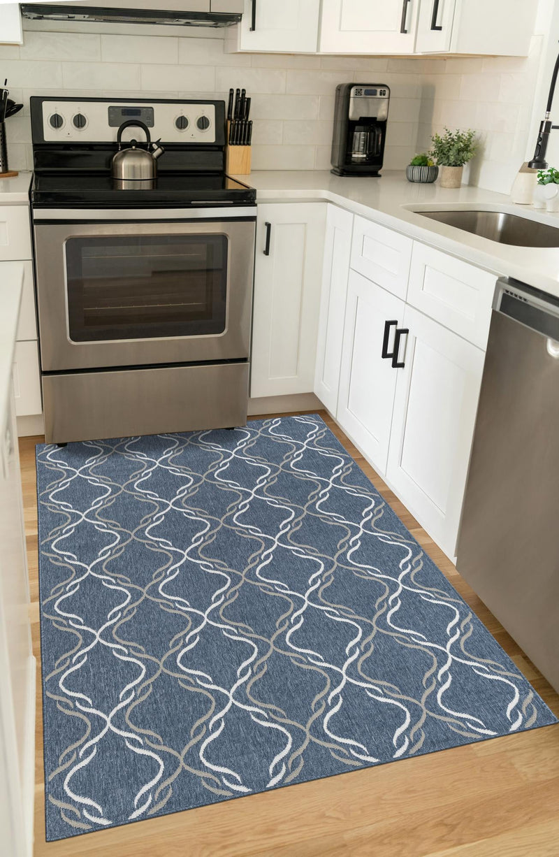 Seaside Lattice Collection Area Rug -  Hastings Rectangle Navy Blue  lifestyle 23