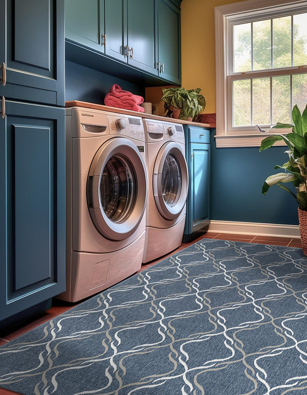 Seaside Lattice Collection Area Rug -  Hastings Rectangle Navy Blue  lifestyle 29