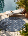 Seaside Lattice Collection Area Rug -  Hastings Round Navy Blue  lifestyle 47