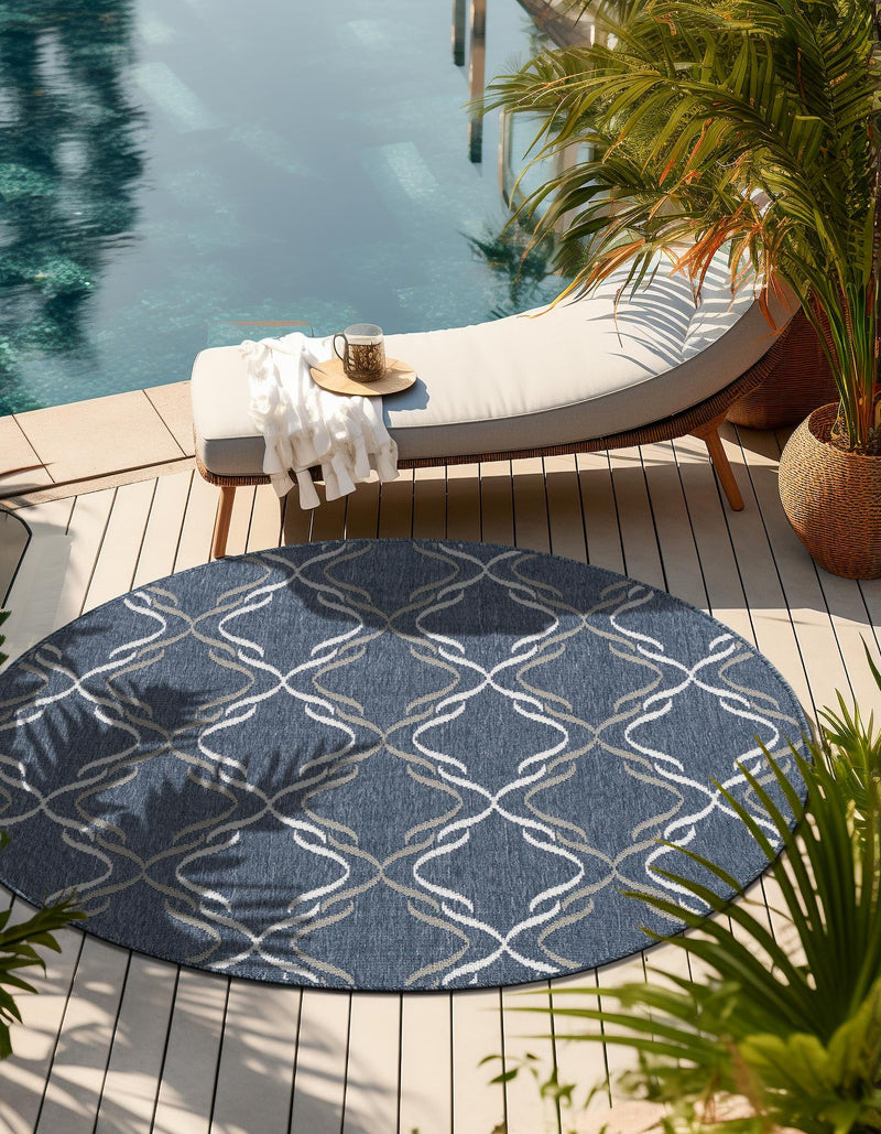 Seaside Lattice Collection Area Rug -  Hastings Round Navy Blue  lifestyle 47