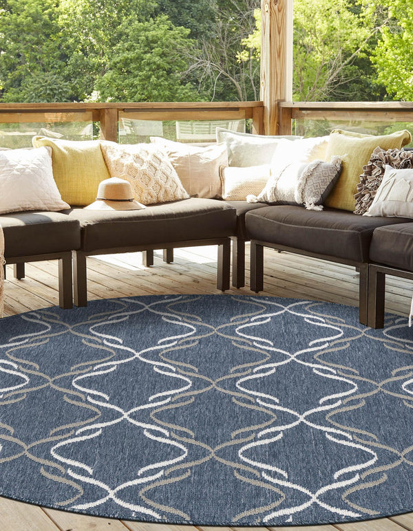 Seaside Lattice Collection Area Rug -  Hastings Round Navy Blue  lifestyle 68