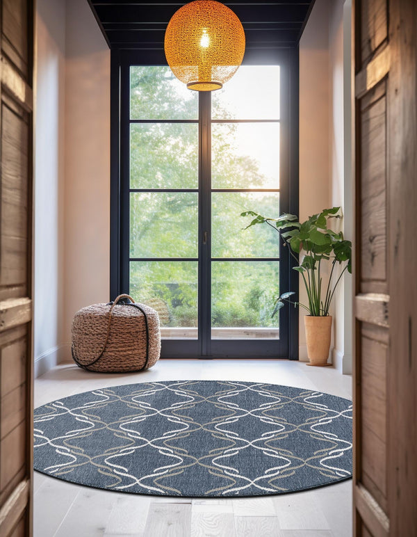 Seaside Lattice Collection Area Rug -  Hastings Round Navy Blue  lifestyle 76