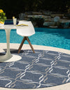 Seaside Lattice Collection Area Rug -  Hastings Round Navy Blue  lifestyle 84