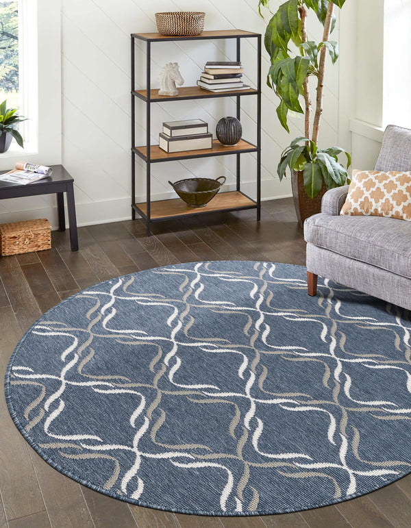 Seaside Lattice Collection Area Rug -  Hastings Round Navy Blue  lifestyle 92