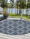Seaside Lattice Collection Area Rug -  Hastings Round Navy Blue  lifestyle 100