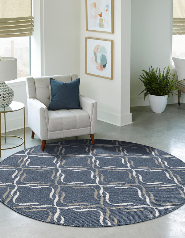 Seaside Lattice Collection Area Rug -  Hastings Round Navy Blue  lifestyle 108