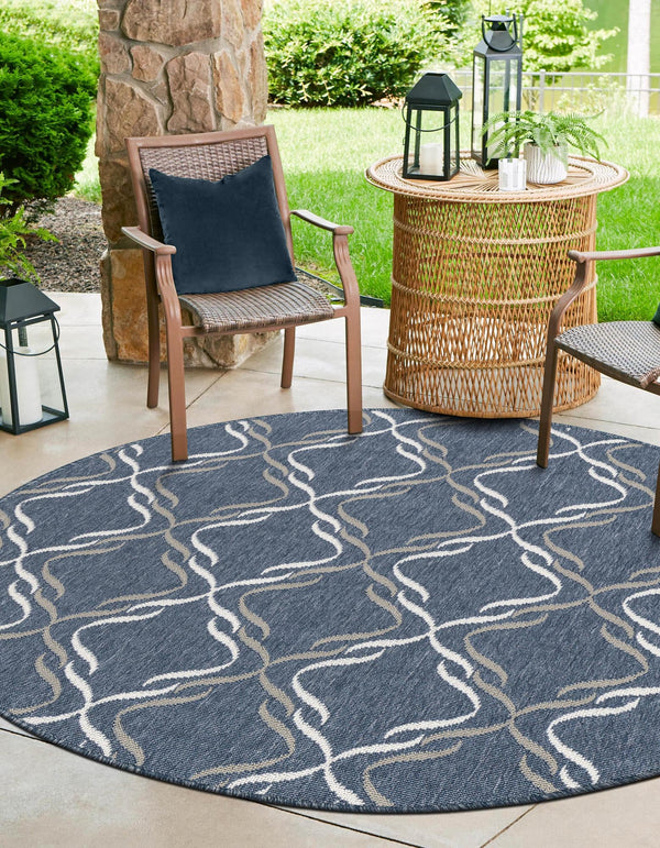 Seaside Lattice Collection Area Rug -  Hastings Round Navy Blue  lifestyle 116