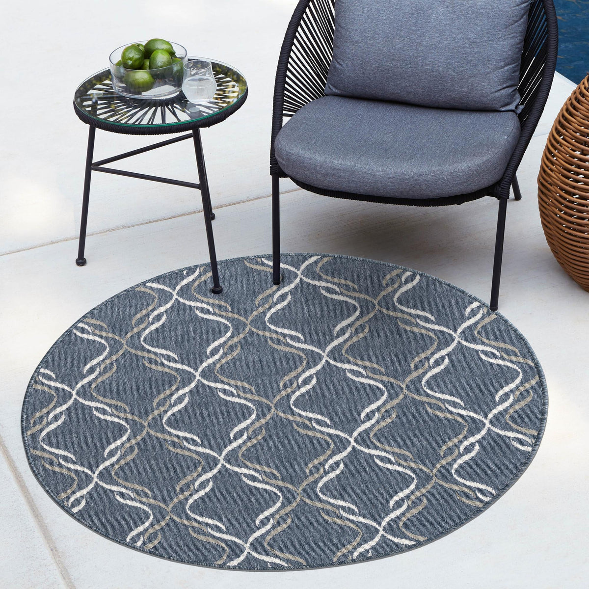 Seaside Lattice Collection Area Rug -  Hastings Round Navy Blue  lifestyle 147