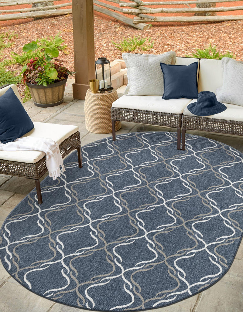 Seaside Lattice Collection Area Rug -  Hastings Oval Navy Blue  lifestyle 48