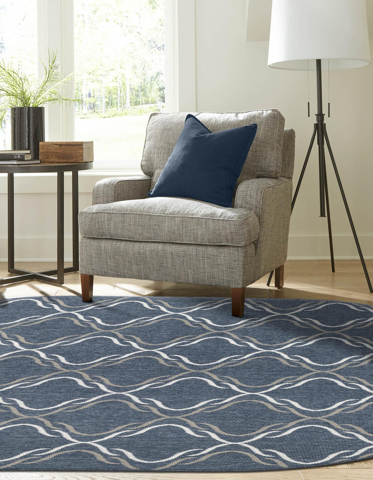 Seaside Lattice Collection Area Rug -  Hastings Oval Navy Blue  lifestyle 59