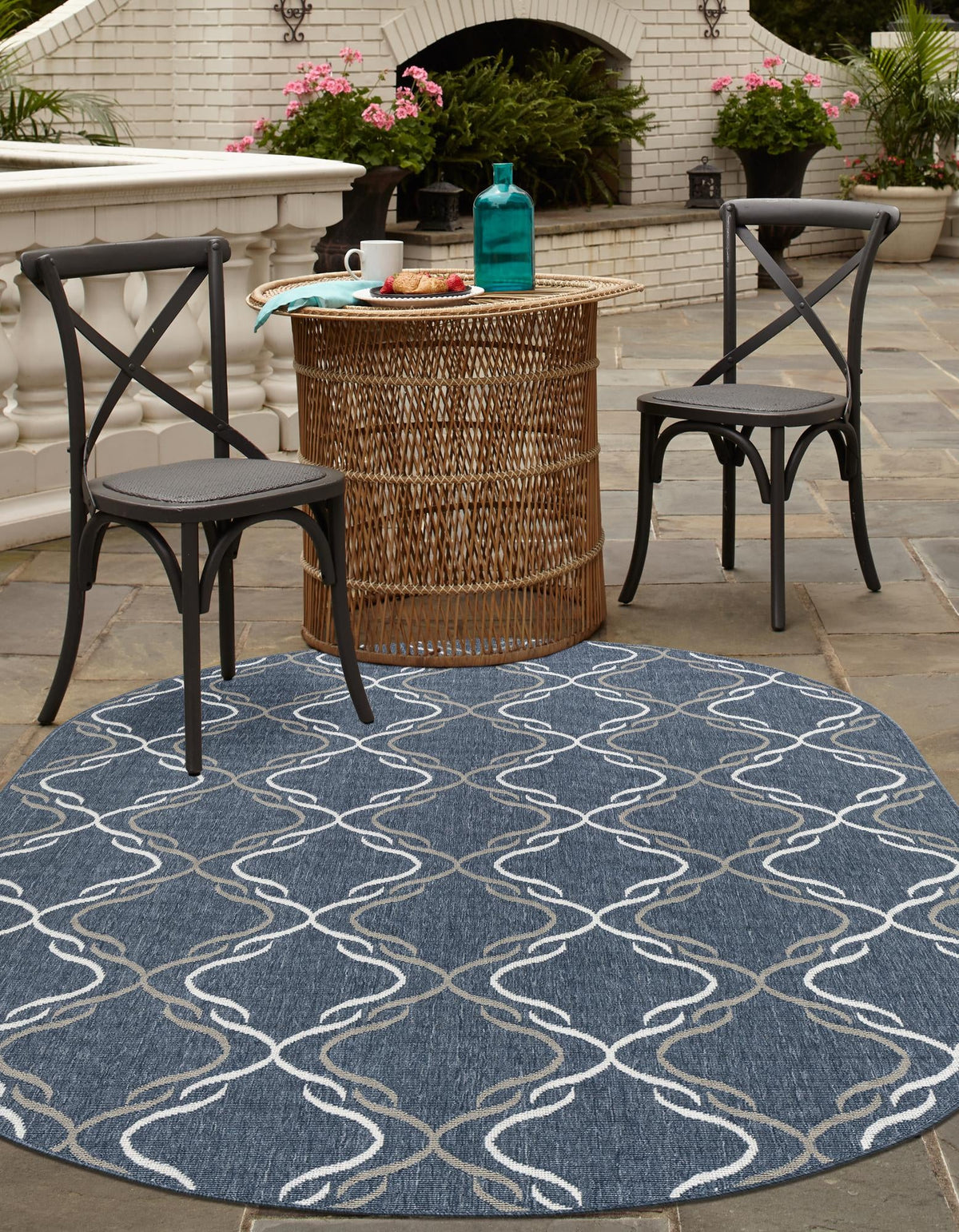 Seaside Lattice Collection Area Rug -  Hastings Oval Navy Blue  lifestyle 85