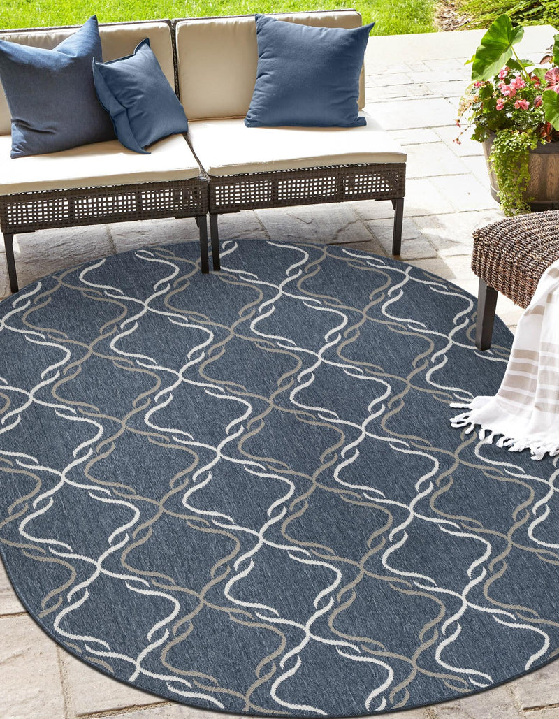 Seaside Lattice Collection Area Rug -  Hastings Oval Navy Blue  lifestyle 101