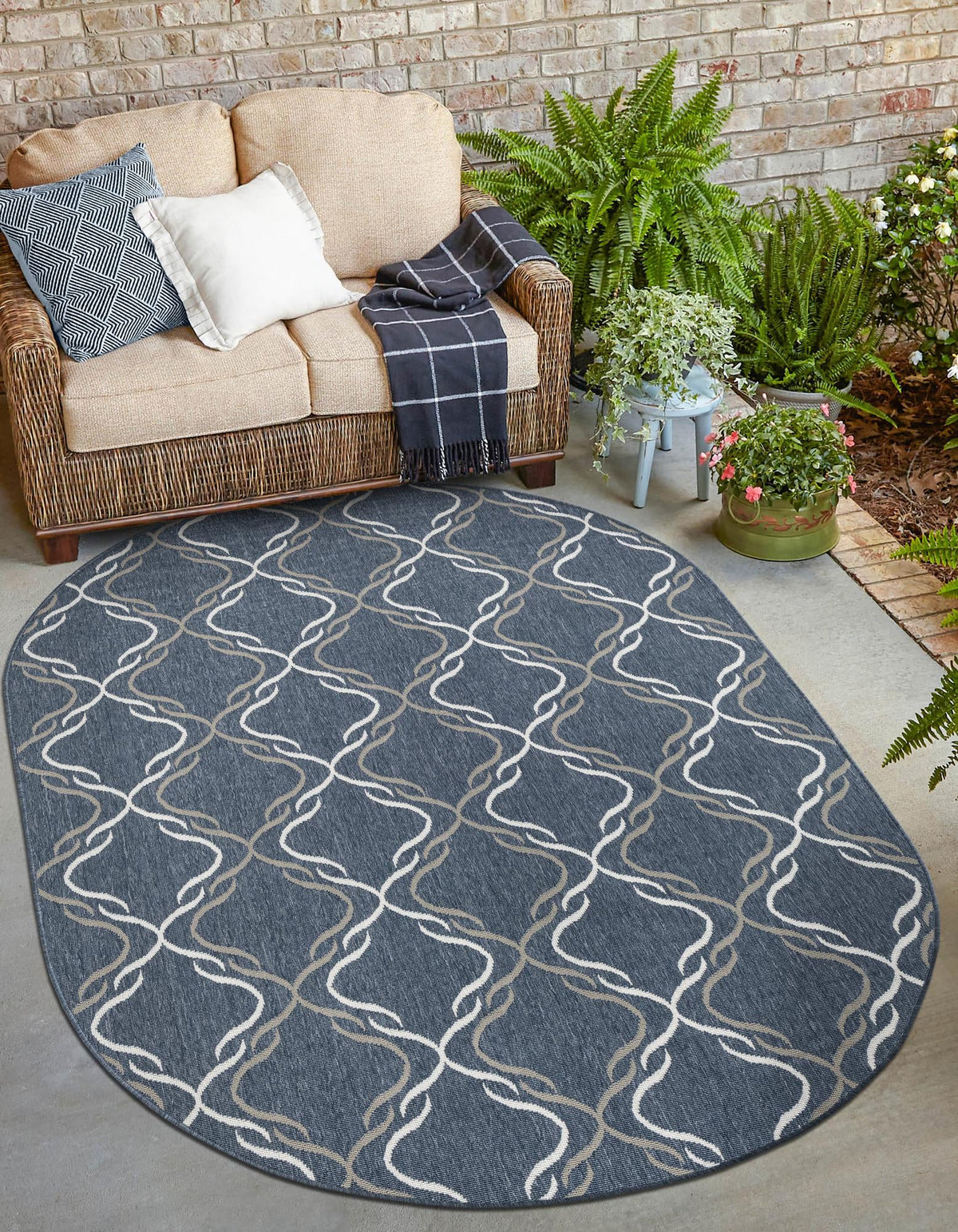 Seaside Lattice Collection Area Rug -  Hastings Oval Navy Blue  lifestyle 117
