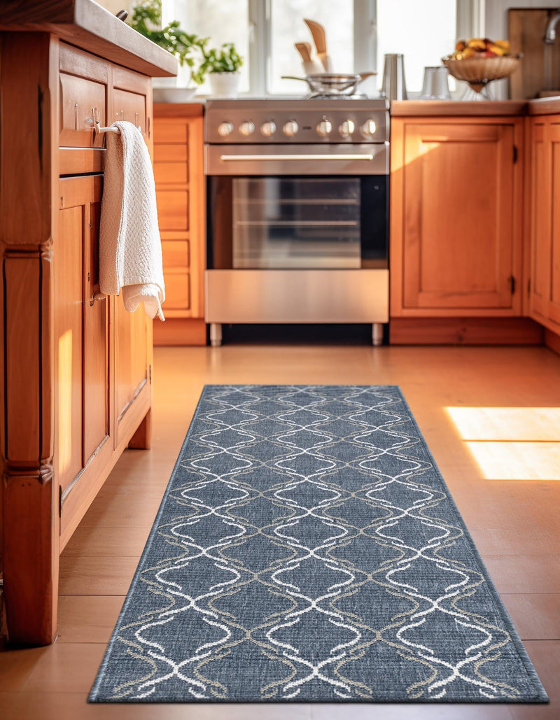 Seaside Lattice Collection Area Rug -  Hastings Runner Navy Blue  lifestyle 69