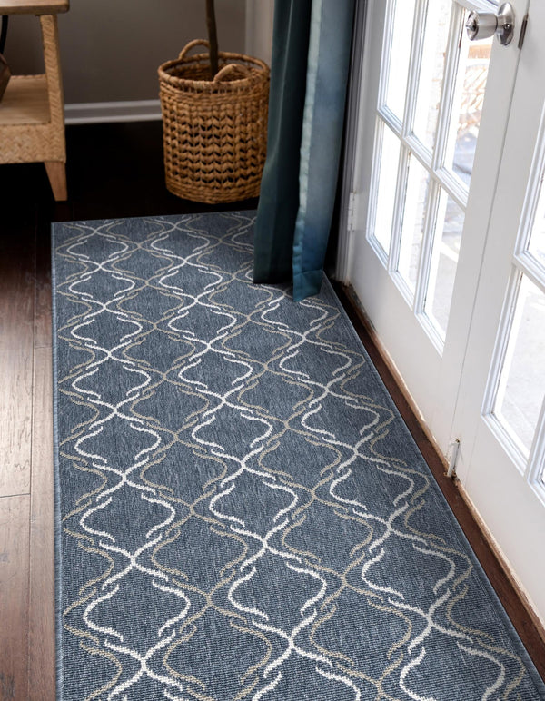 Seaside Lattice Collection Area Rug -  Hastings Runner Navy Blue  lifestyle 123