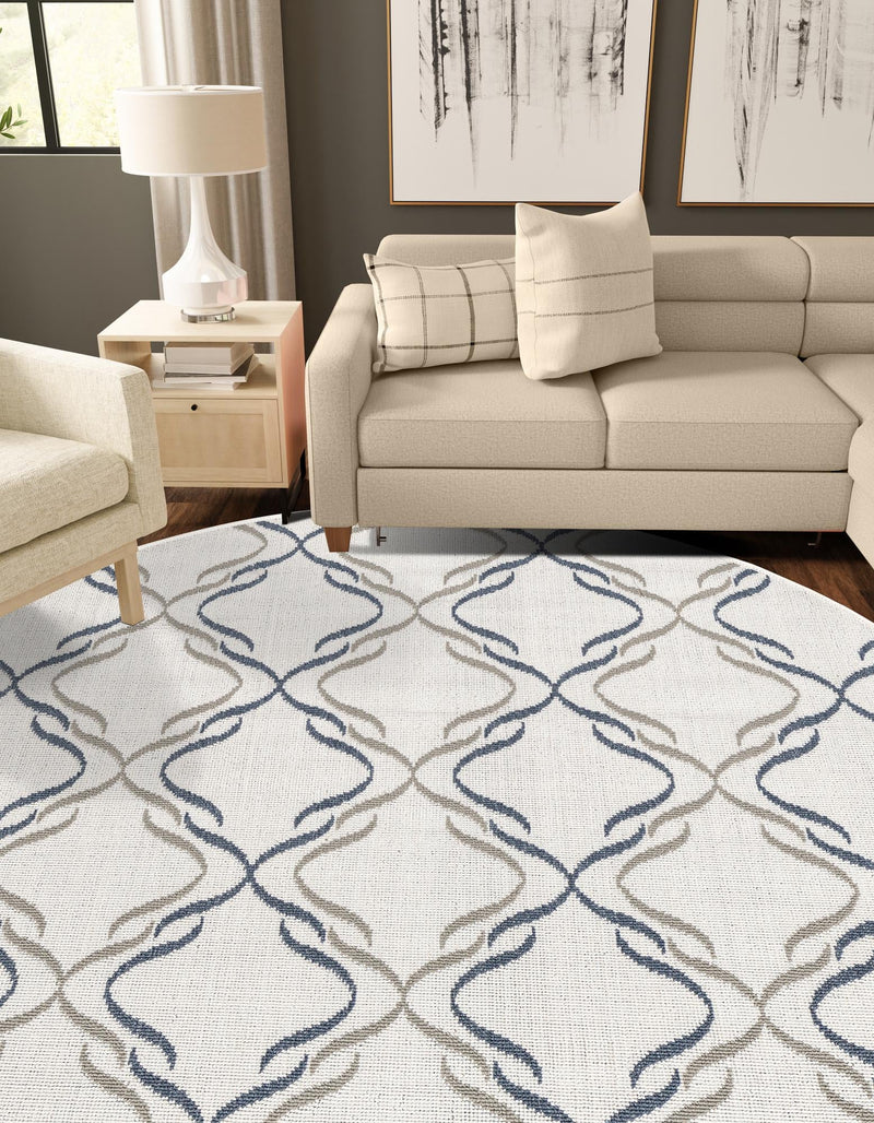 Seaside Lattice Collection Area Rug -  Hastings Round Ivory  lifestyle 61
