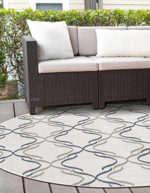 Seaside Lattice Collection Area Rug -  Hastings Round Ivory  lifestyle 118