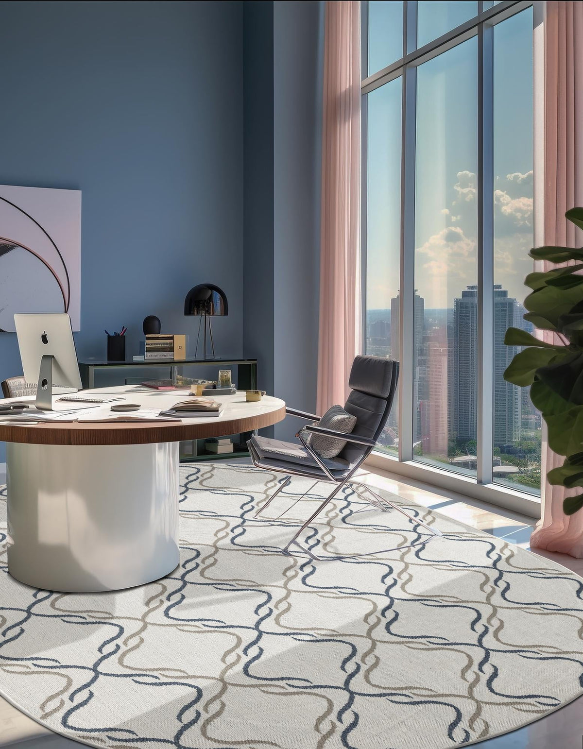Seaside Lattice Collection Area Rug -  Hastings Oval Ivory  lifestyle 79
