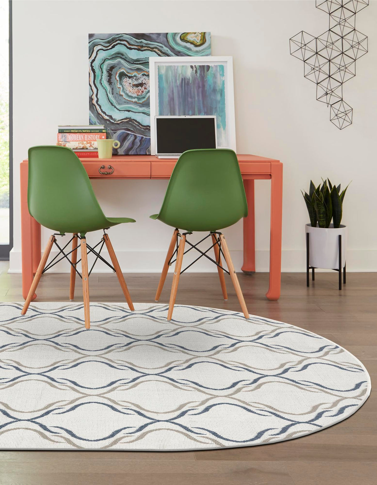 Seaside Lattice Collection Area Rug -  Hastings Oval Ivory  lifestyle 111