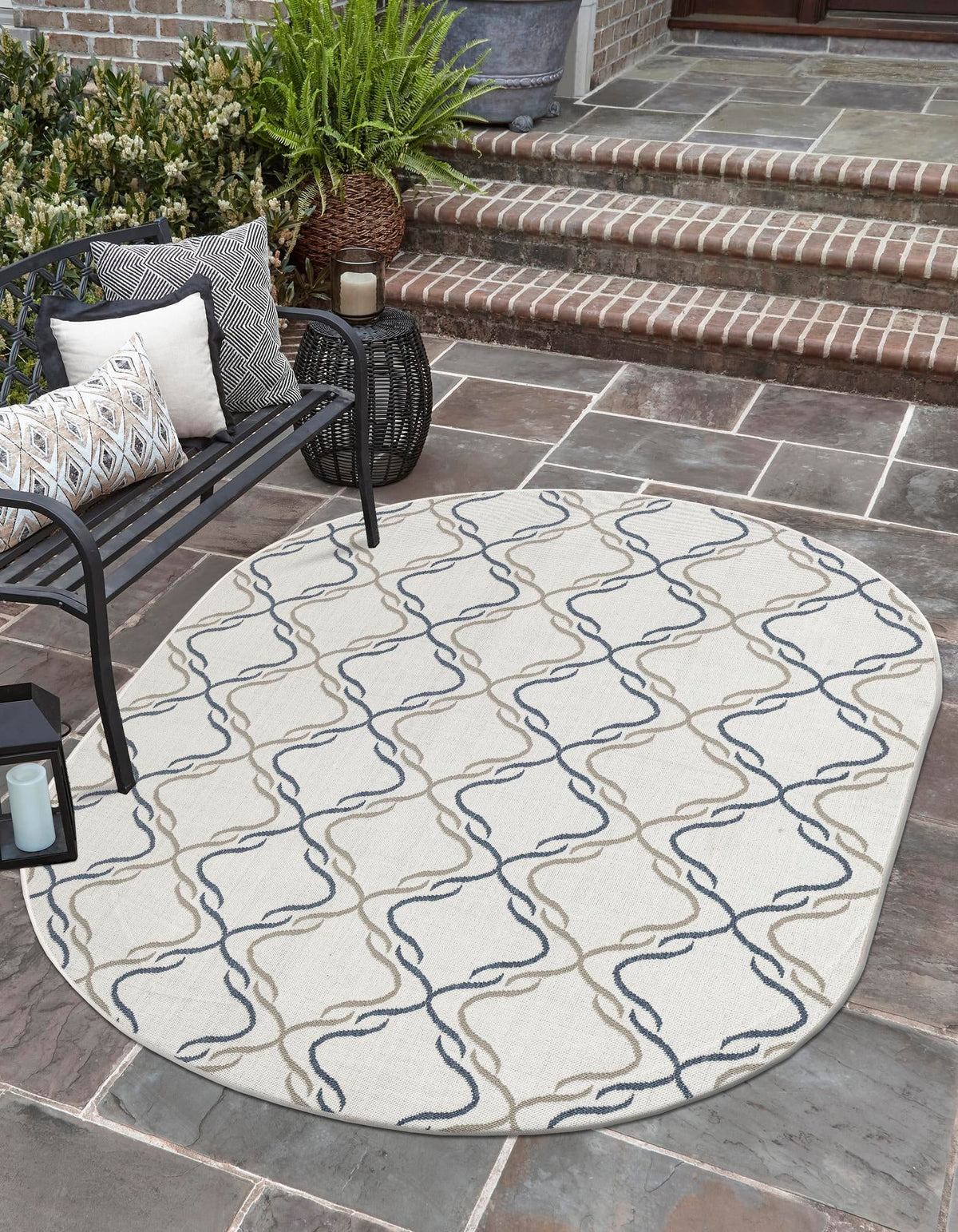 Seaside Lattice Collection Area Rug -  Hastings Oval Ivory  lifestyle 119