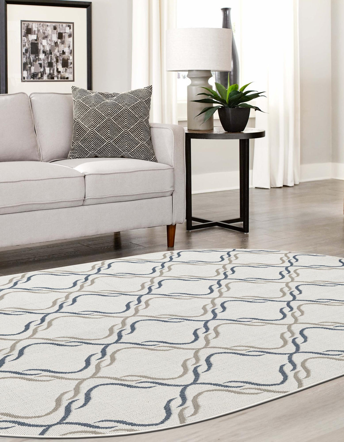 Seaside Lattice Collection Area Rug -  Hastings Oval Ivory  lifestyle 127