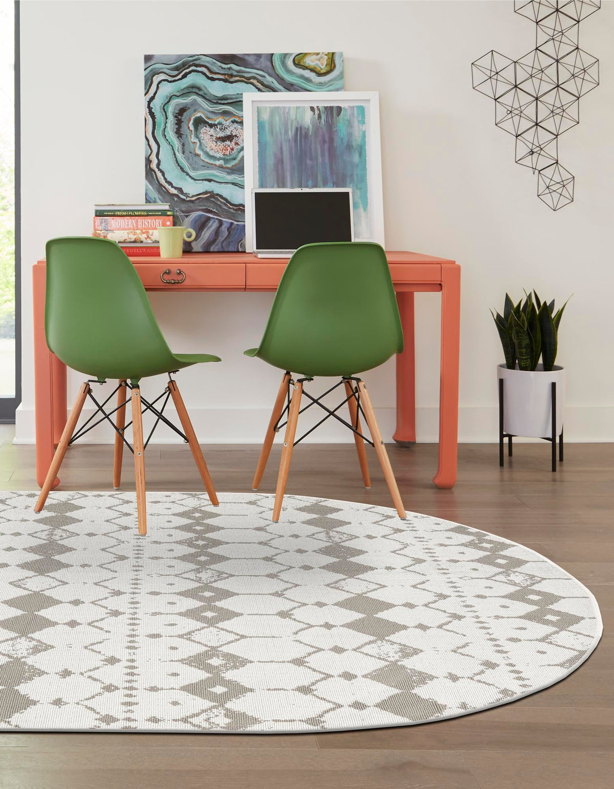Seaside Lattice Collection Area Rug -  Margate Oval Ivory and Gray  lifestyle 244
